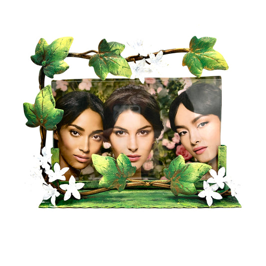 Green horizontal photo frame with little flowers