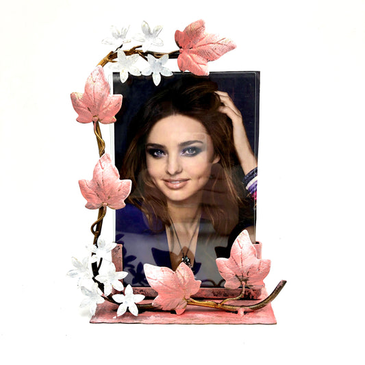 Pink vertical photo frame with little flowers