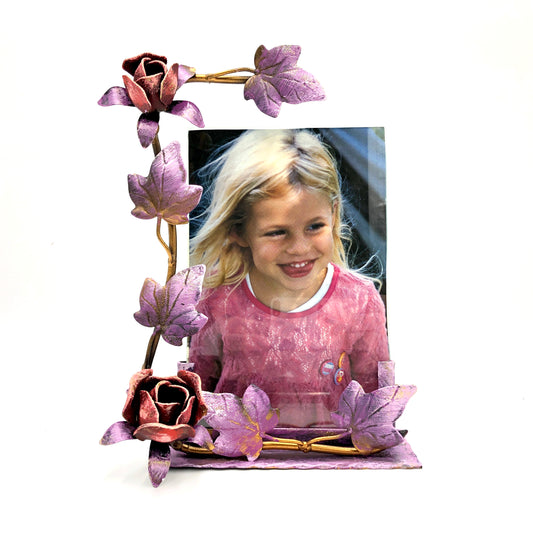 Purple vertical photo frame with roses