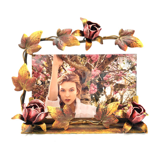 Horizontal photo frame autumn with roses