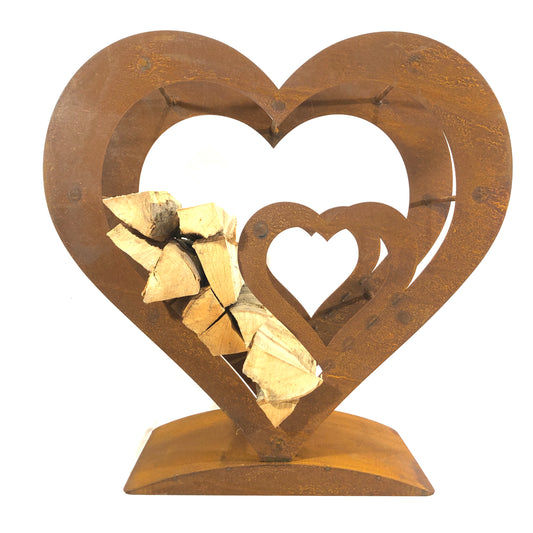 Firewood holder with two hearts