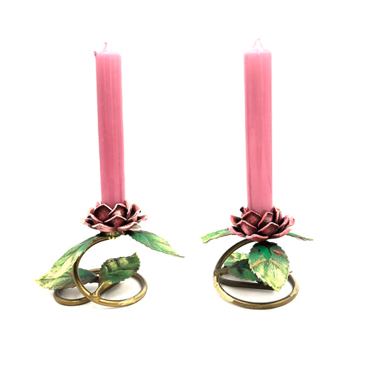 Set of 2 candle holders with rose